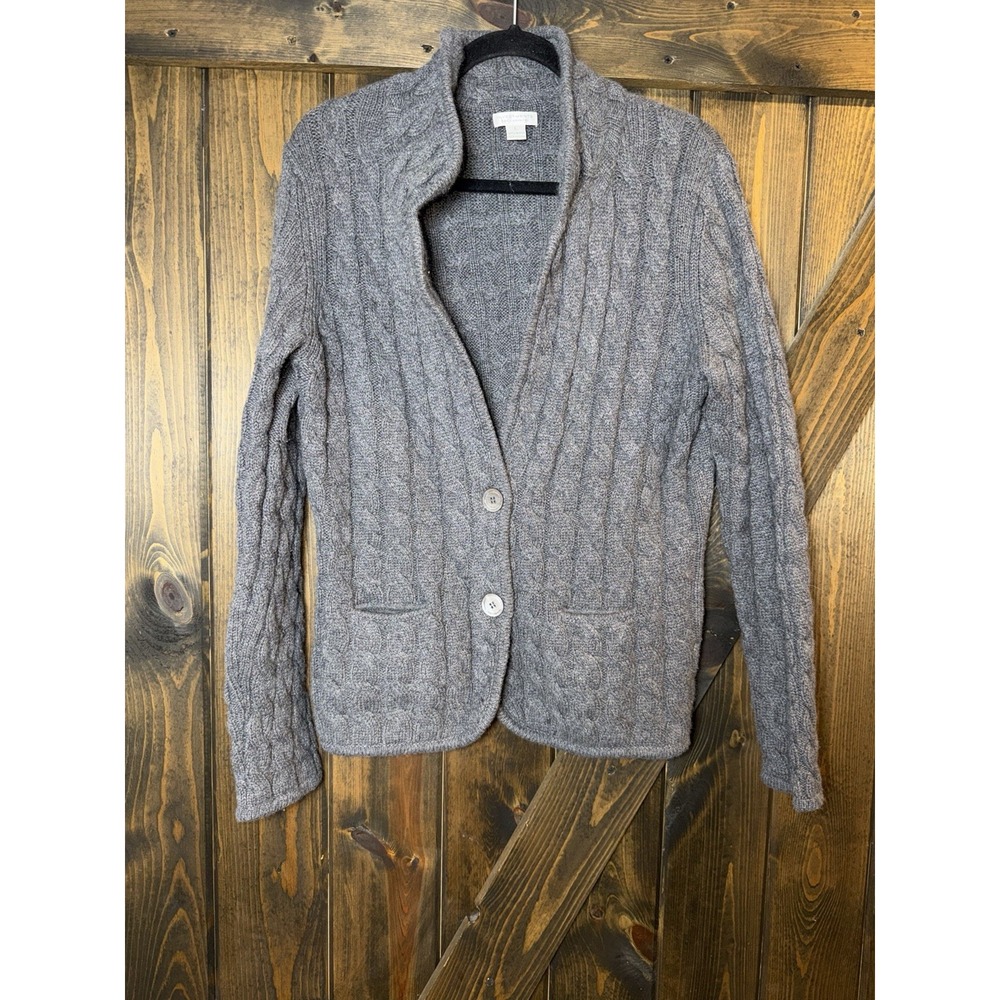 Investments Fine Cashmere Women's Gray Cable Knit Cardigan Sweater Minimalist L